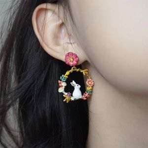 Ear clips Fairytale Bunny and Flower Gold tone